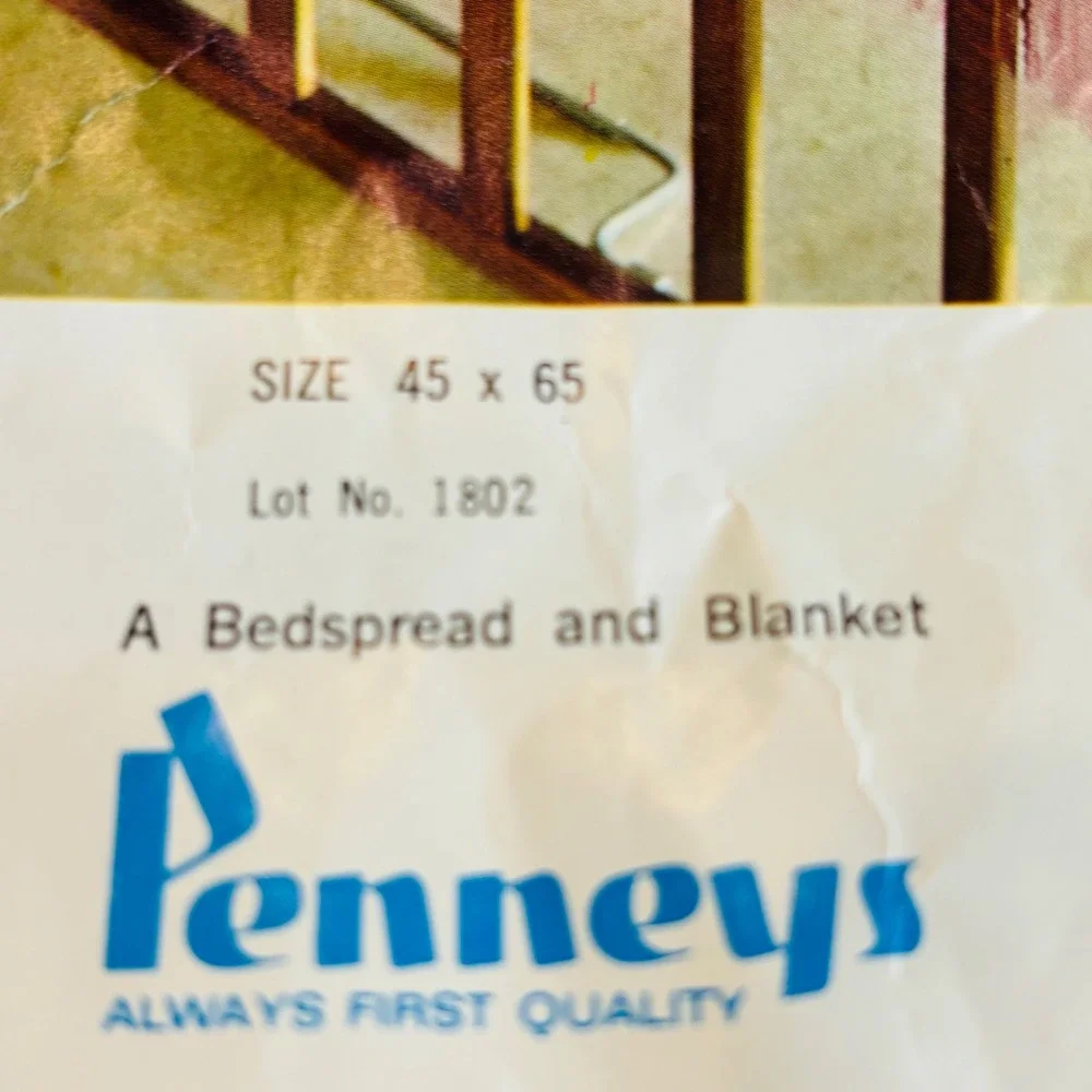 Vtg JC Penny Baby Blanket Cotton Blue Crib Bedspread‎ Fringe 45x65 1970s New